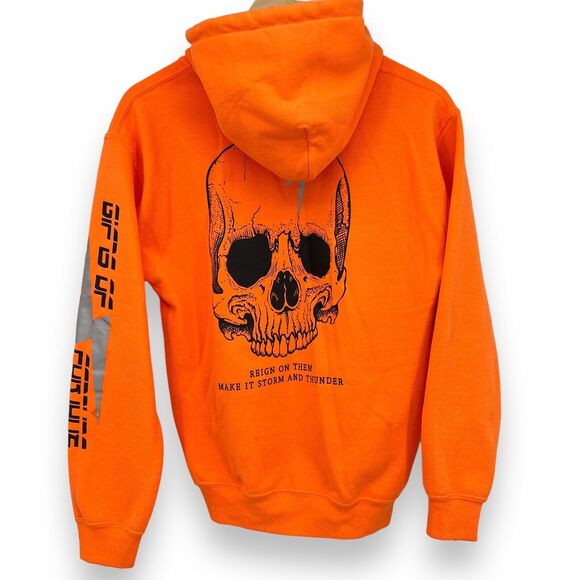 Gifts of Fortune Reign Orange Thunderstorm Skull Hoodie Men's S - Picture 2 of 10